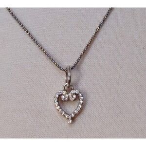 Brighton Reno Heart Necklace Silver Crystal Filigree Scroll Pendant 20" Romantic